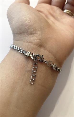 Kadın Yeşil Taş Detay Yılan Model Çelik Bileklik