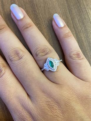 Kadın Yeşil Taş Model Taşlı Şık Gümüş Yüzük