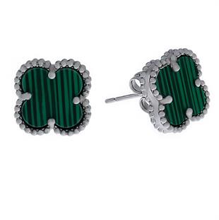 Kadın Yeşil Yonca Model Çelik Küpe 