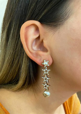 Kadın Yıldız Model İnci Detay Çelik Küpe