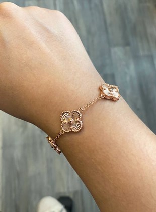 Kadın Yonca Detay Rose Renk Çelik Bileklik