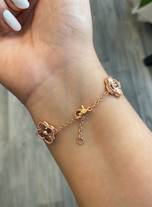 Kadın Yonca Detay Rose Renk Çelik Bileklik