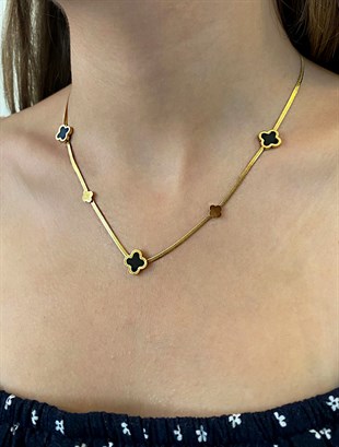 Kadın Yonca Model İtalyan Ezmesi Çelik Kolye