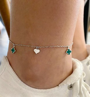 Kadın Yonca ve Kalp Model Gümüş Halhal