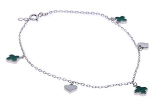 Kadın Yonca ve Kalp Model Gümüş Halhal