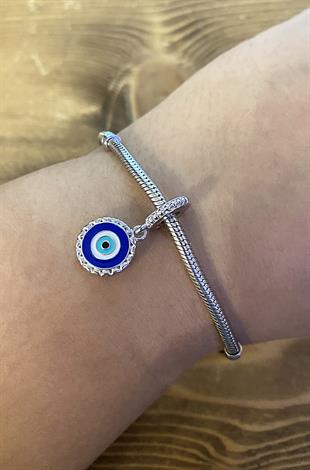 Kadın Yuvarlak Nazar Boncuğu Model Gümüş Charm