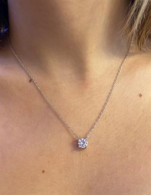 Kadın  Yuvarlak Tek Taş Model Gümüş Kolye