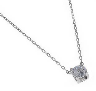 Kadın  Yuvarlak Tek Taş Model Gümüş Kolye