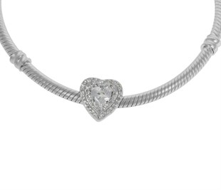 Kalp Model Taşlı Gümüş Charm