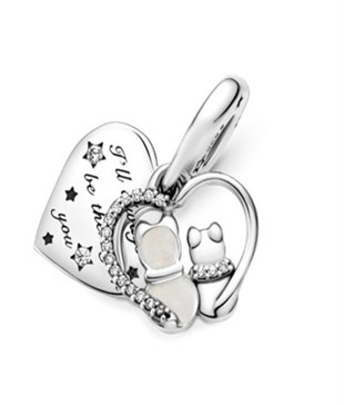 Kediler ve Kalpler Model Sallantılı Taşlı Gümüş Charm