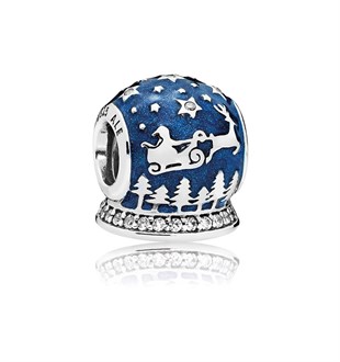 Mavi Renk Geyik ve Kızak Model Gümüş Charm