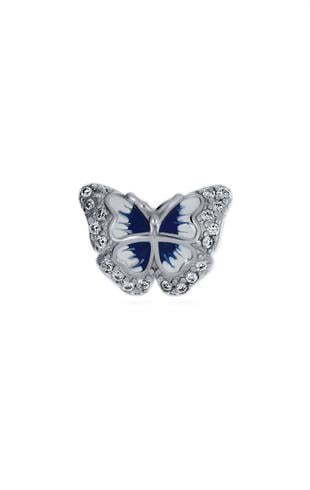 Mavi Renk Kelebek Model  Işıltılı Gümüş Charm