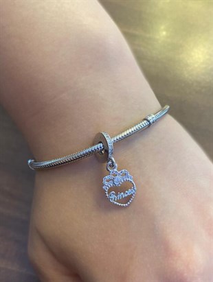 Prenses Yazılı Gümüş Charm