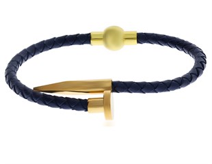 Unisex Çivi Model Gold Renk Detay Lacivert Bileklik