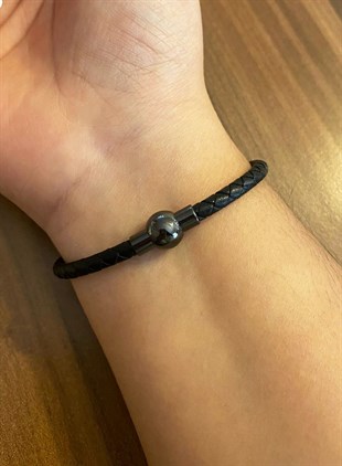 Unisex Çivi Model Siyah Renk Detay Siyah Bileklik