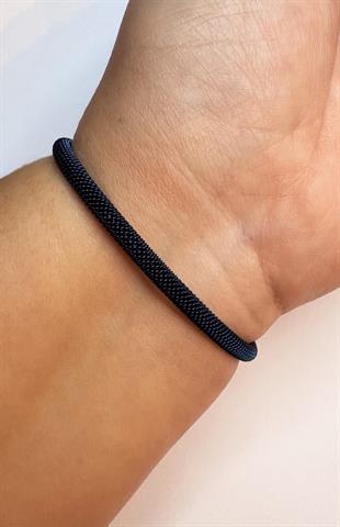 Unisex Gümüş Renk Toka Model Lacivert Çelik Bileklik 