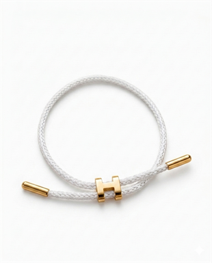 Unisex H Model Gold Renk Çelik Detay Beyaz İp Bileklik