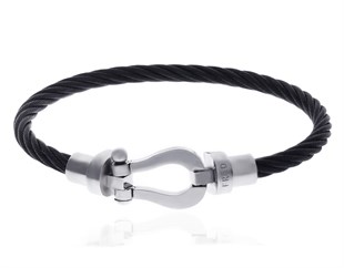 Unisex Siyah Silver Renk Toka Detaylı Çelik Bileklik