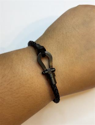 Unisex Siyah Toka ve Bilek Detay Çelik Bileklik 