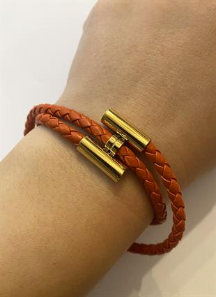 Unisex Turuncu Renk Sarmal Deri Bileklik