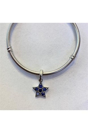 Yıldız Model Mavi Taşlı Gümüş Charm