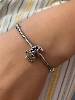 Yıldız ve Yeni Ay Sallantılı Gümüş Charm