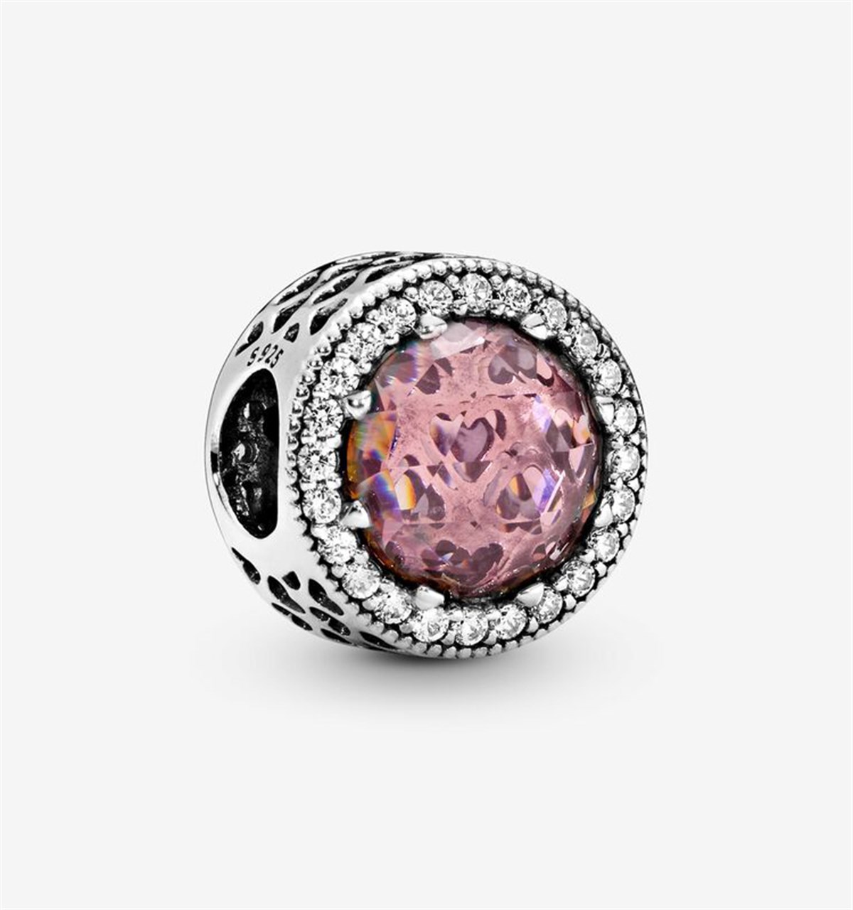  Pembe Taş Detay Yuvarlak  Model Gümüş Charm