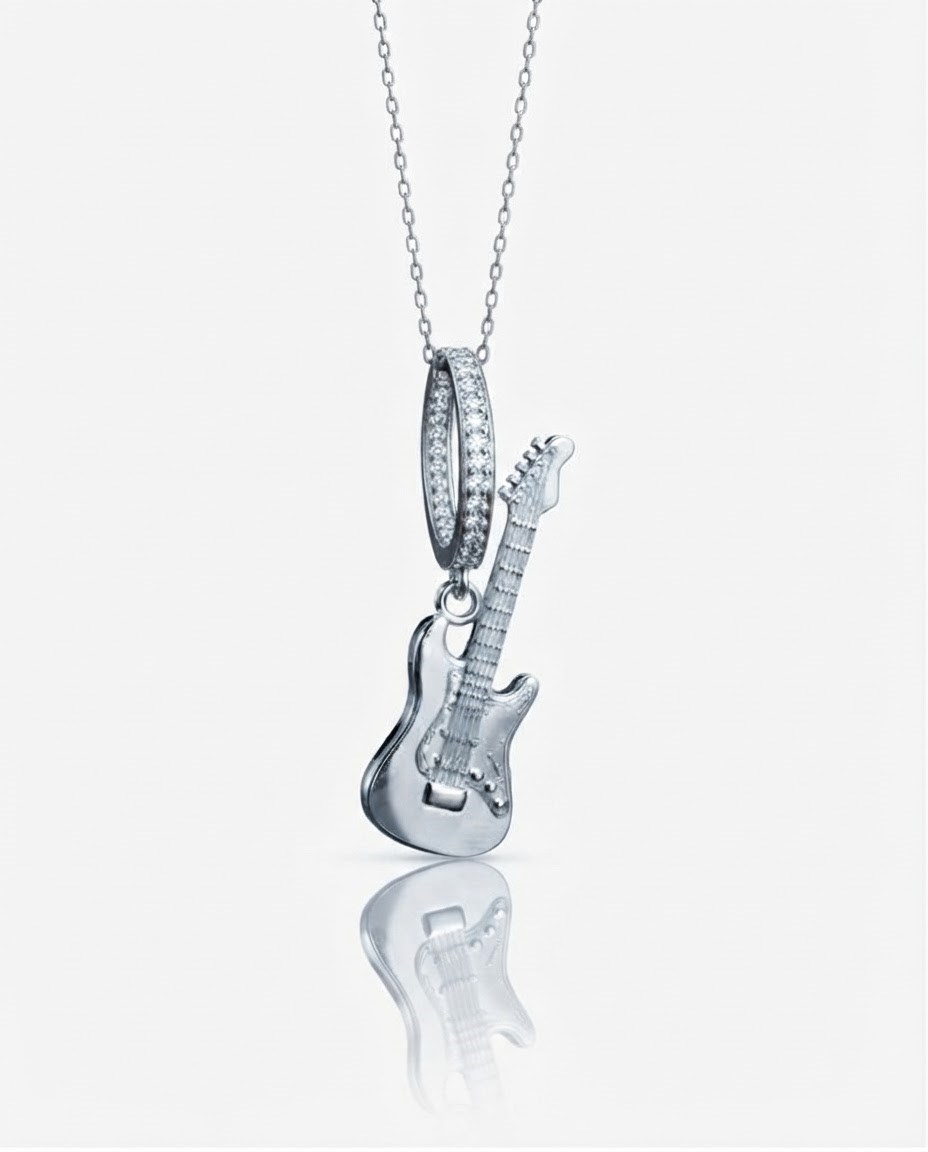 Bayan Gümüş Pandora Bileklik Uyumlu Gitar Model Charm