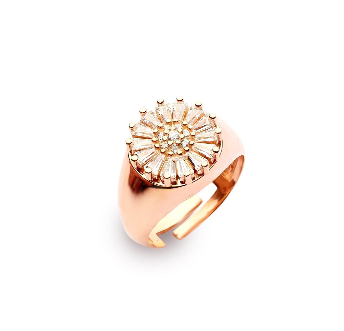 Bayan Rose Papatya Model Taşlı Ayarlanabilir Yüzük