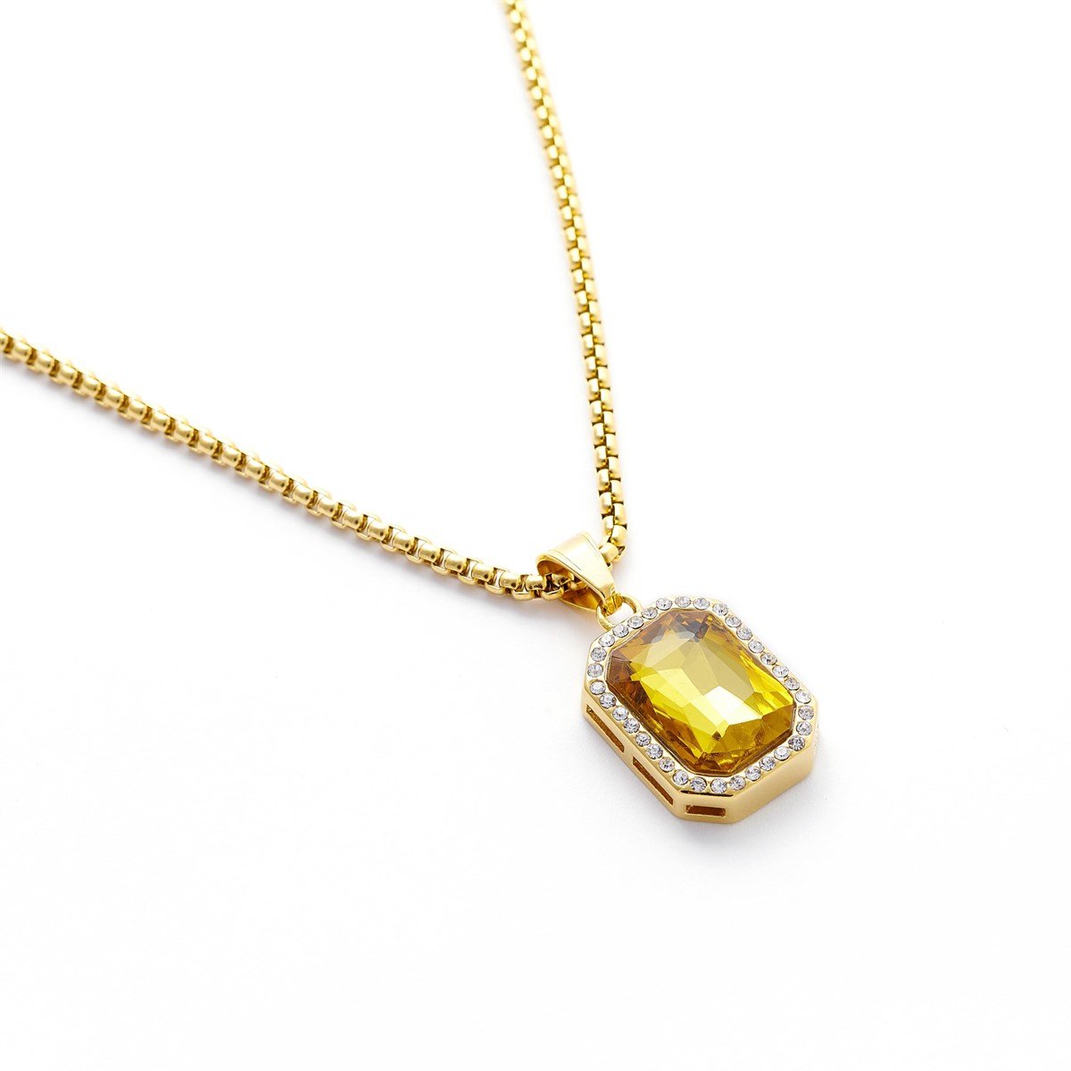 Bayan Swarovski Taş Kare Detay Çelik Kolye