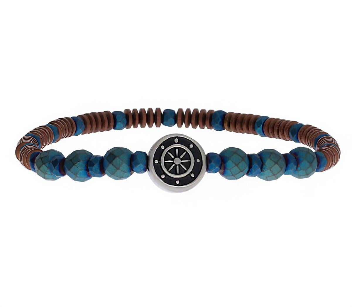 Erkek Çapa ve Pusula Model Çift Taraflı İki Renkli  Doğaltaş Boncuk Bileklik 