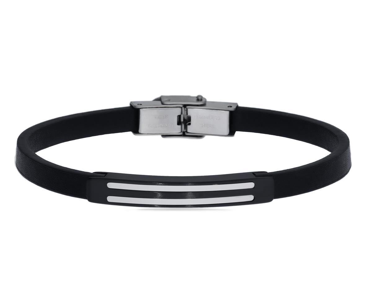 Erkek Çift Silver Renk Şerit Detay Deri Bileklik