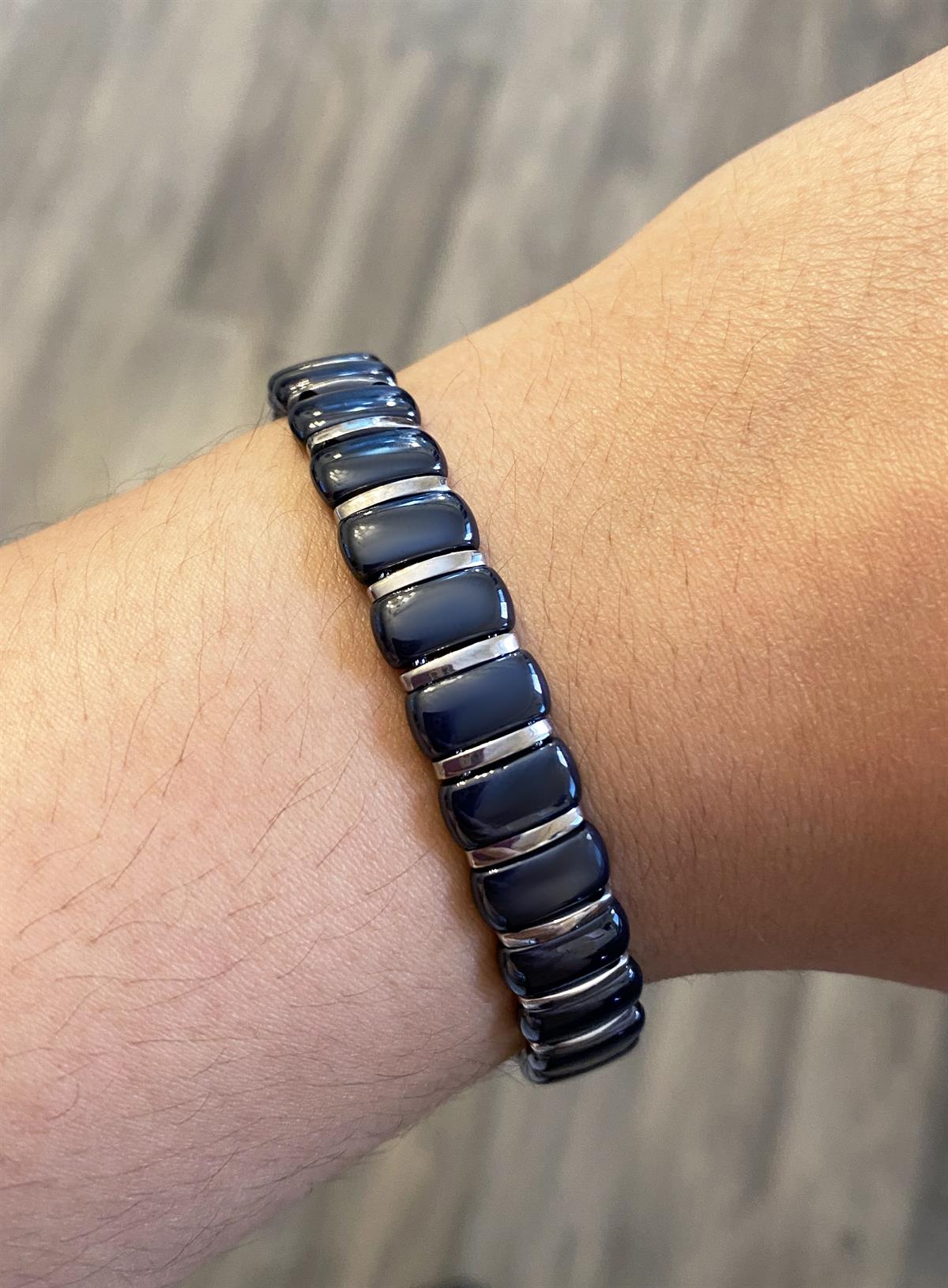 Erkek Lacivert Yumuşak Kenarlı Dikdörtgen Seramik Taşlı Bileklik