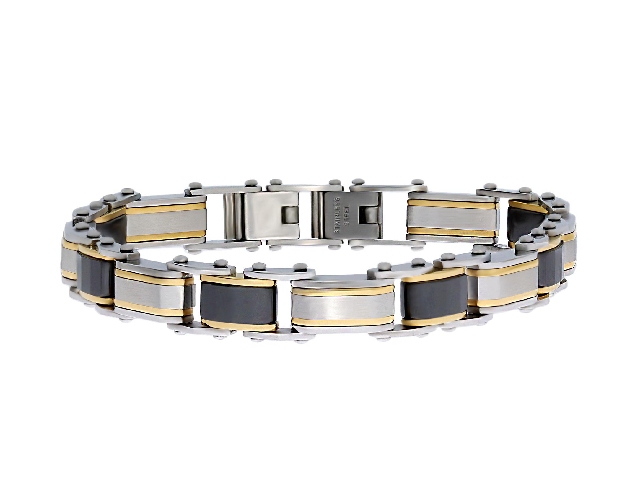 Erkek Sarı Renk Detay Çift Taraflı Çelik Bileklik