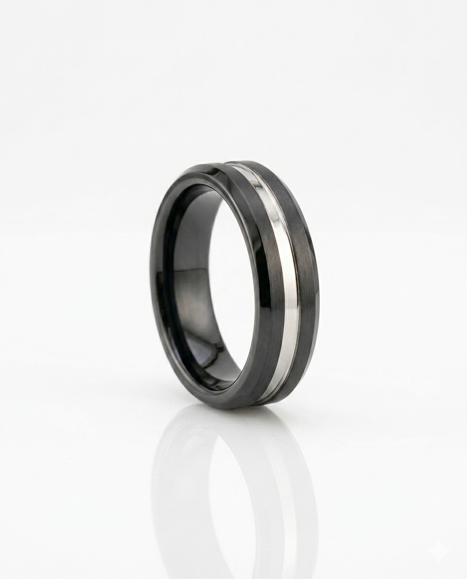 Erkek Silver Renk Çizgi Detay 6 mm Tungsten Yüzük