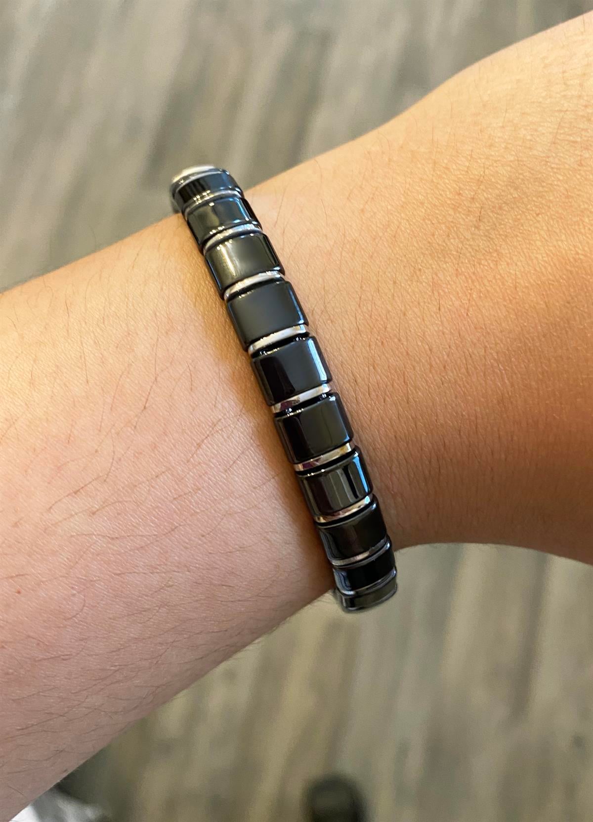 Erkek Siyah Renk Kare Seramik Taşlı Çelik Detay Bileklik