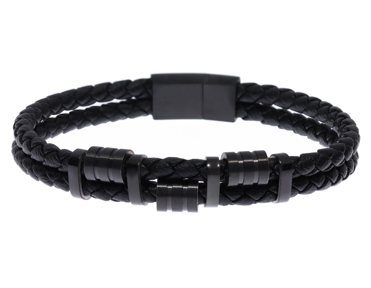 Erkek Siyah Renk Örgü Model Deri Bileklik