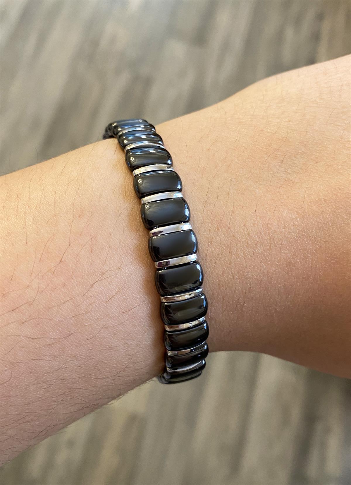 Erkek Siyah Yumuşak Kenarlı Dikdörtgen Seramik Taşlı Bileklik