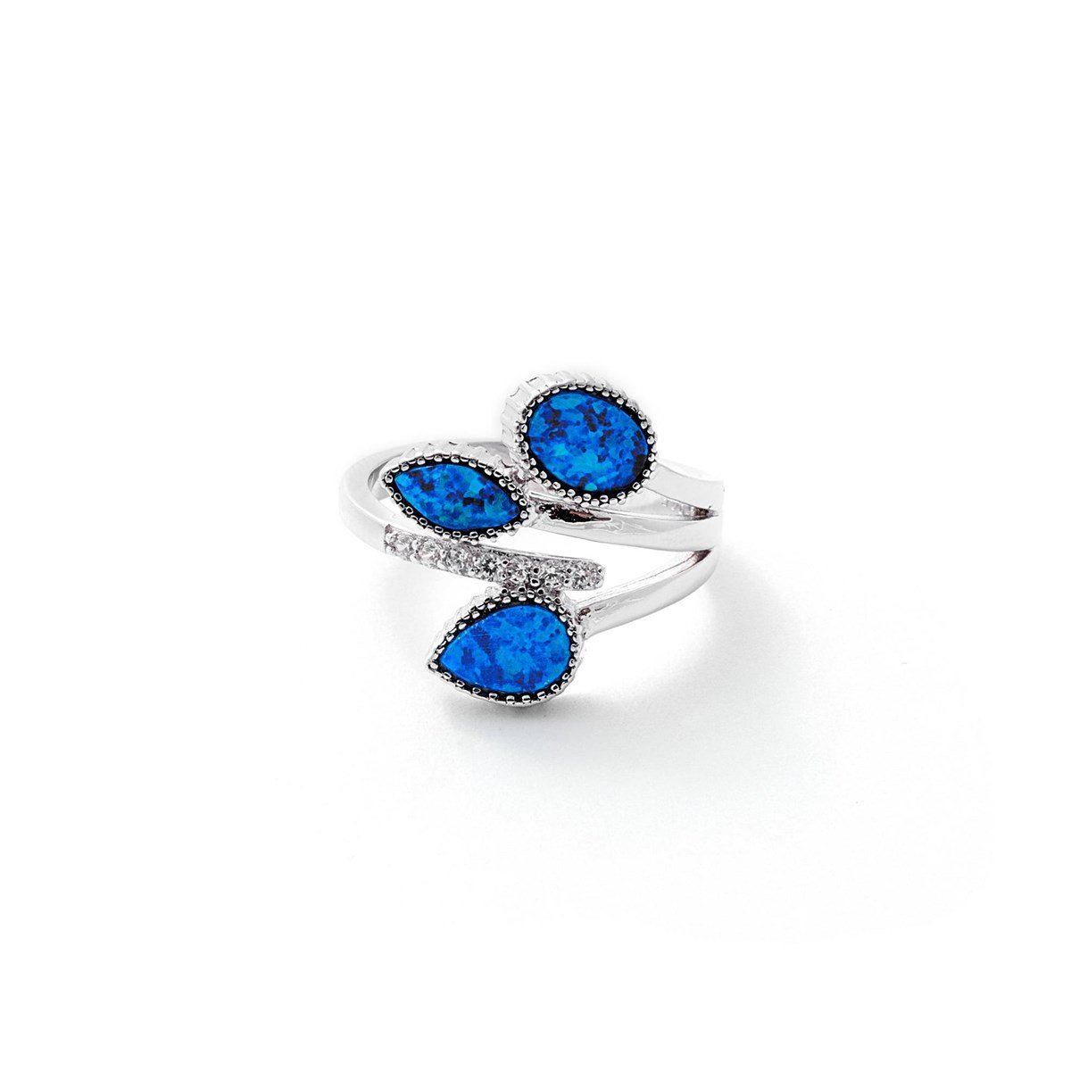 Gümüş İthal Ve Kararma Yapmaz Swarovski Taş Yaprak Model Opal Yüzük