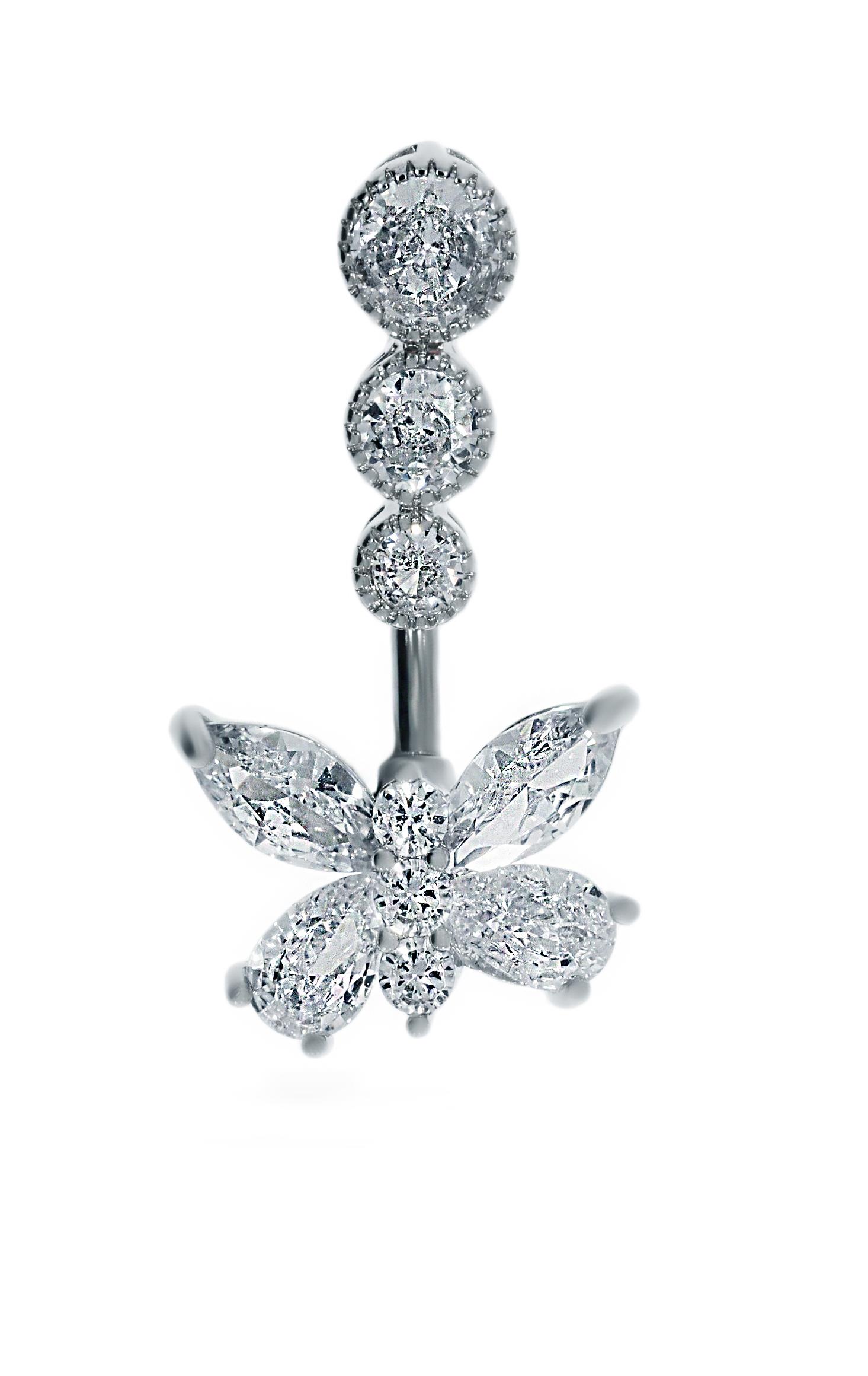 Kadın 3 Taşlı Kelebek Model Çelik Piercing