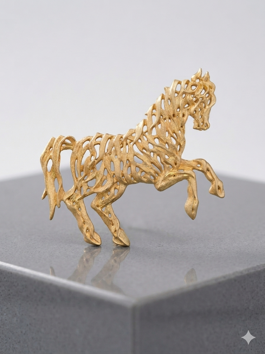 Kadın At Model Gold Detay Broş 