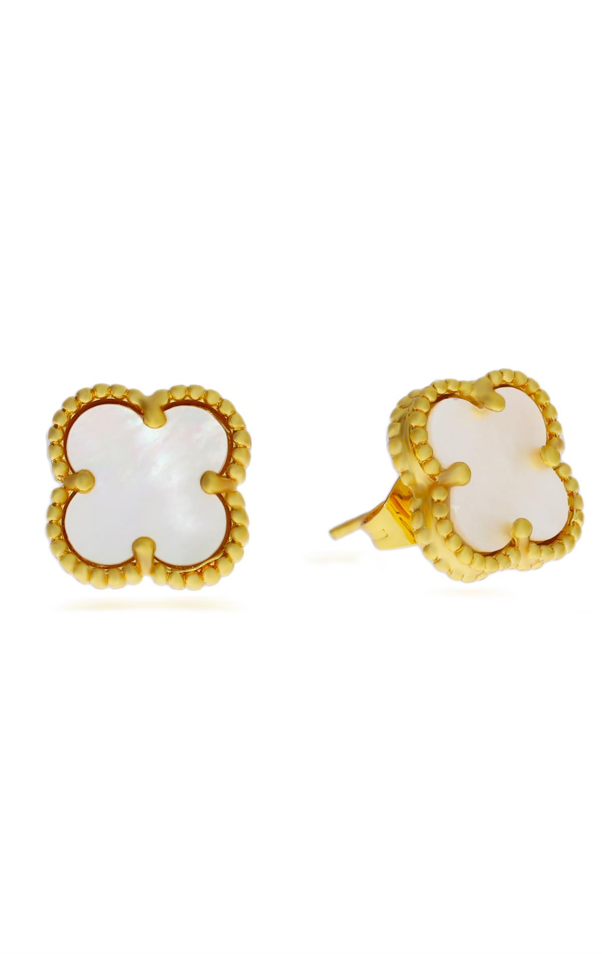 Kadın Beyaz Yonca Model Çelik Küpe