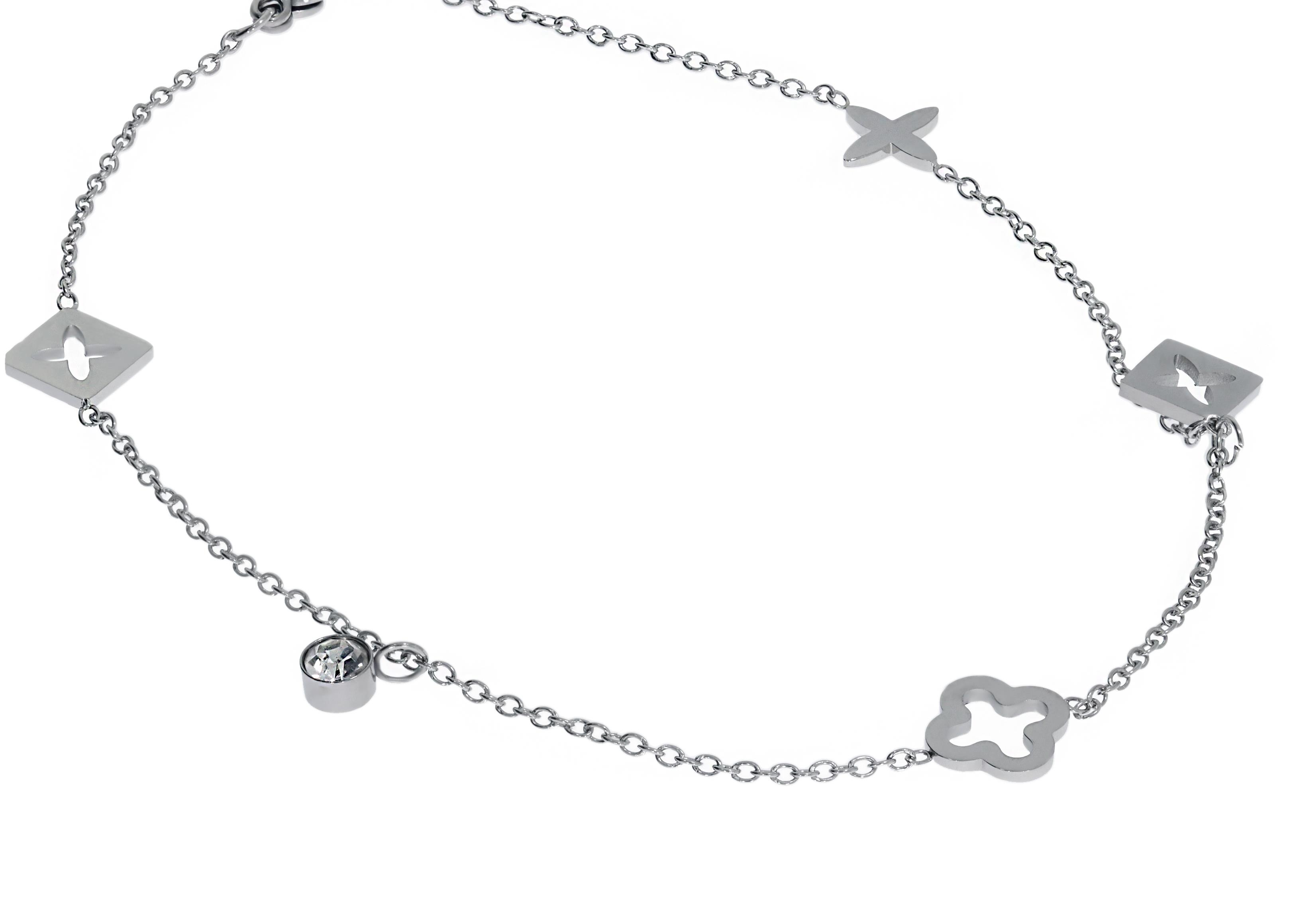 Kadın Çiçek ve Taş Detay Çelik Halhal