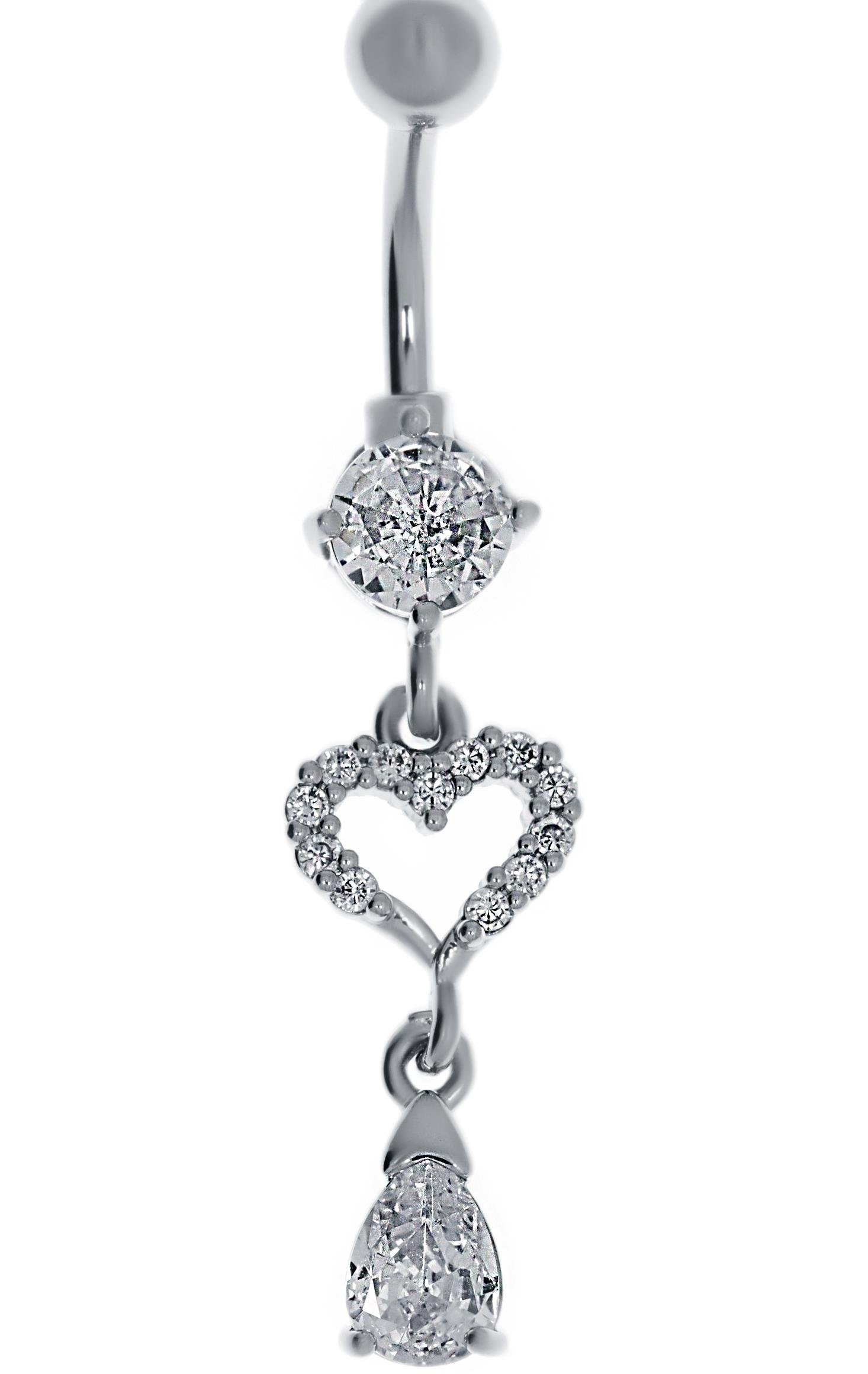 Kadın Damla Taş Detay Kalp Model Çelik Piercing