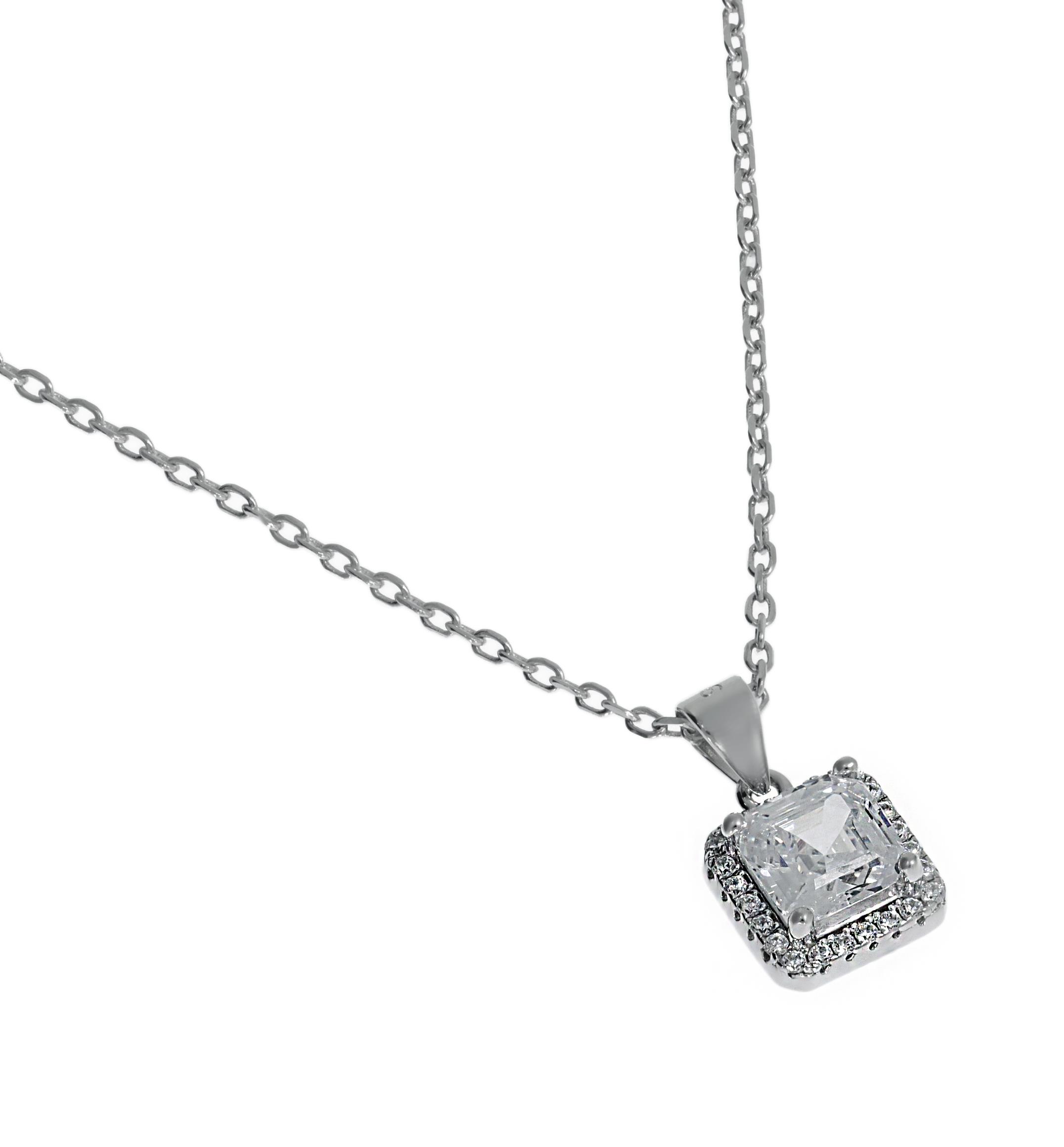 Kadın Kare Tek Taş Gümüş Kolye