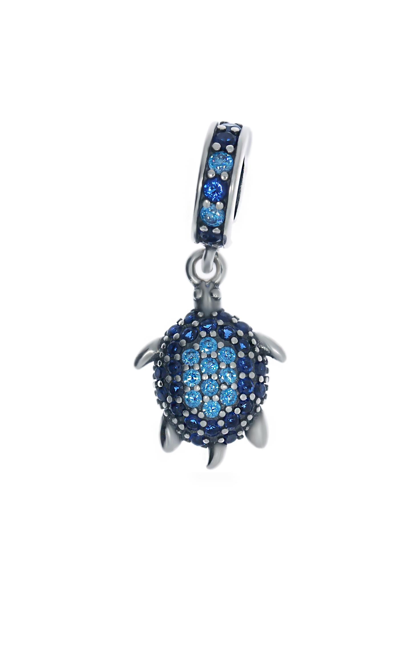 Kadın Mavi Taşlı Gümüş Kaplumbağa Model Charm