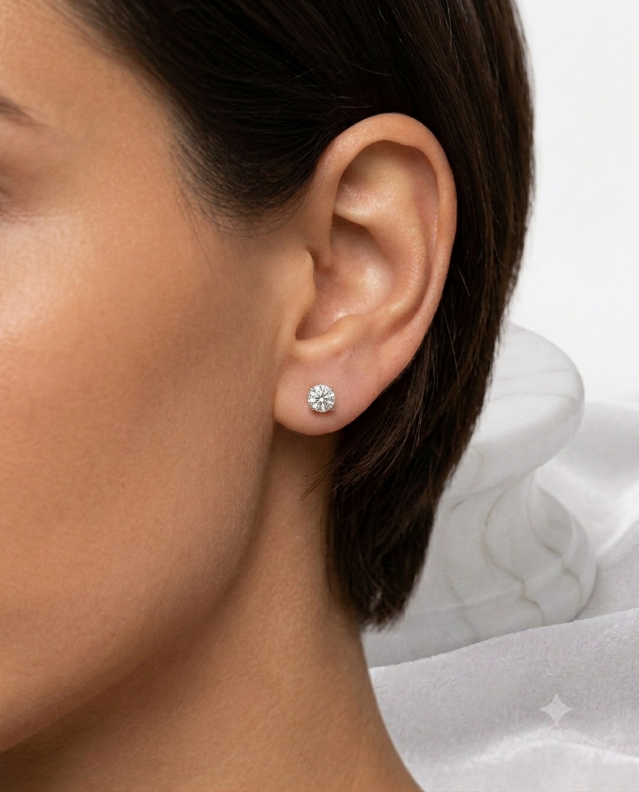 Kadın Moissanite Tek Taş Model Gümüş Küpe