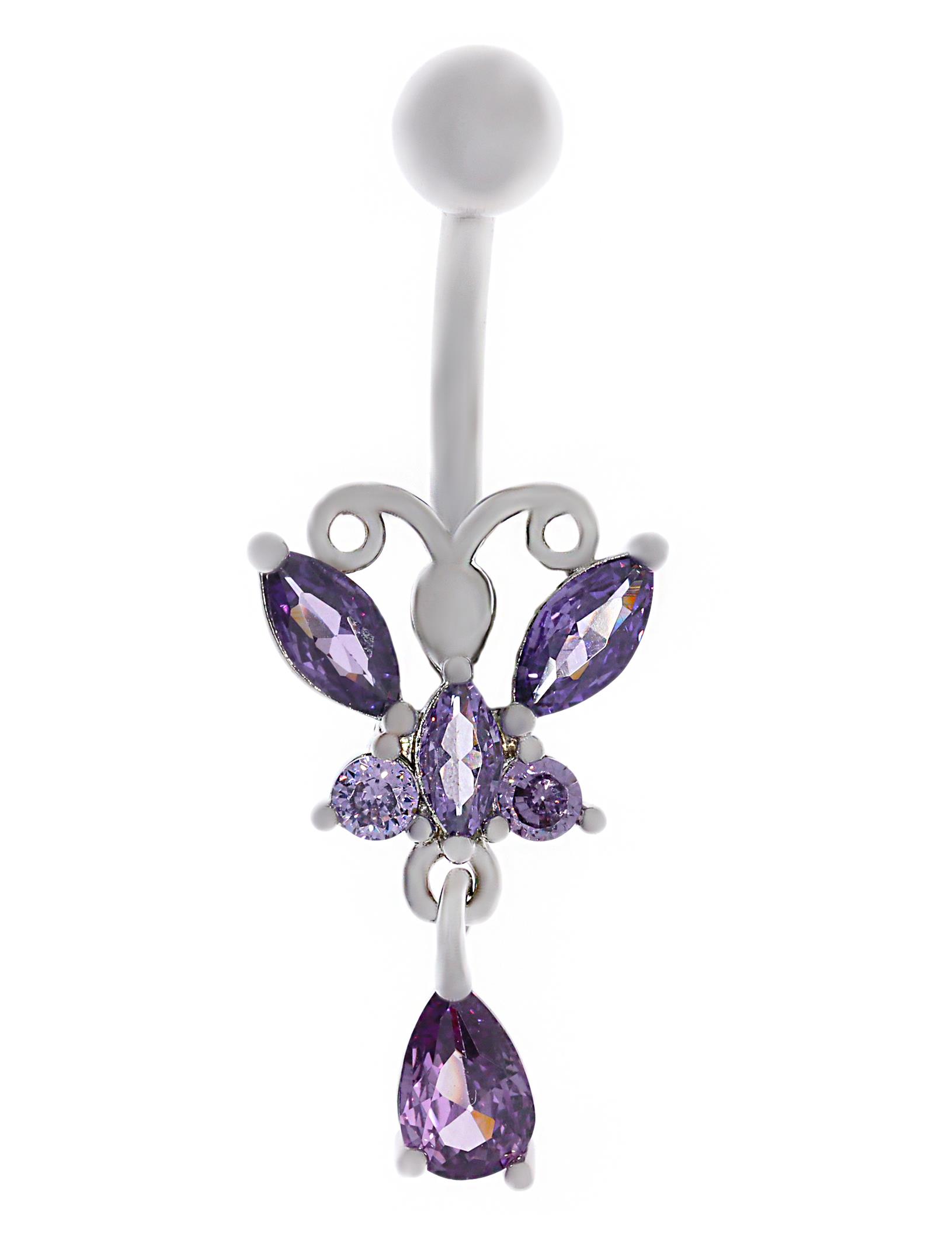Kadın Mor Kelebek Model Sallantılı Çelik Piercing