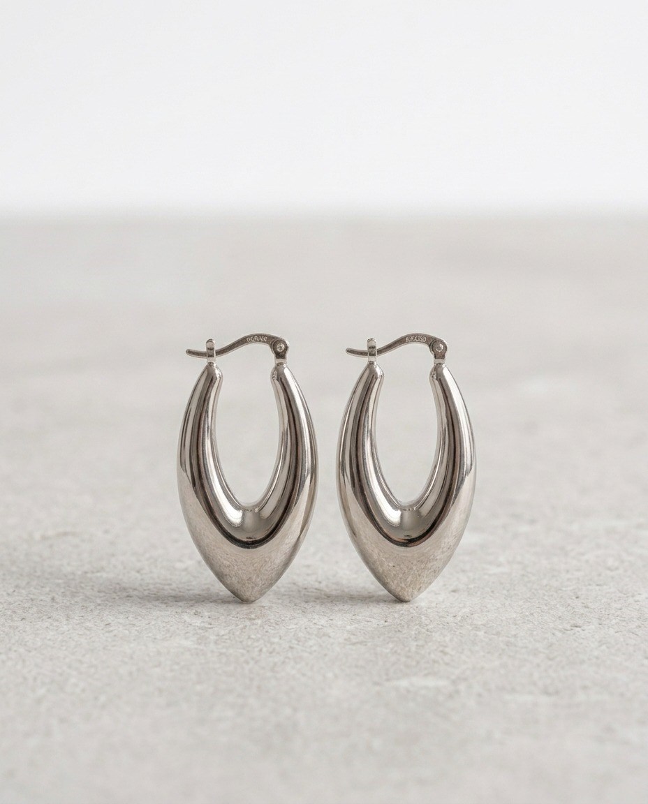 Kadın Oval Silver Renk Gümüş Küpe