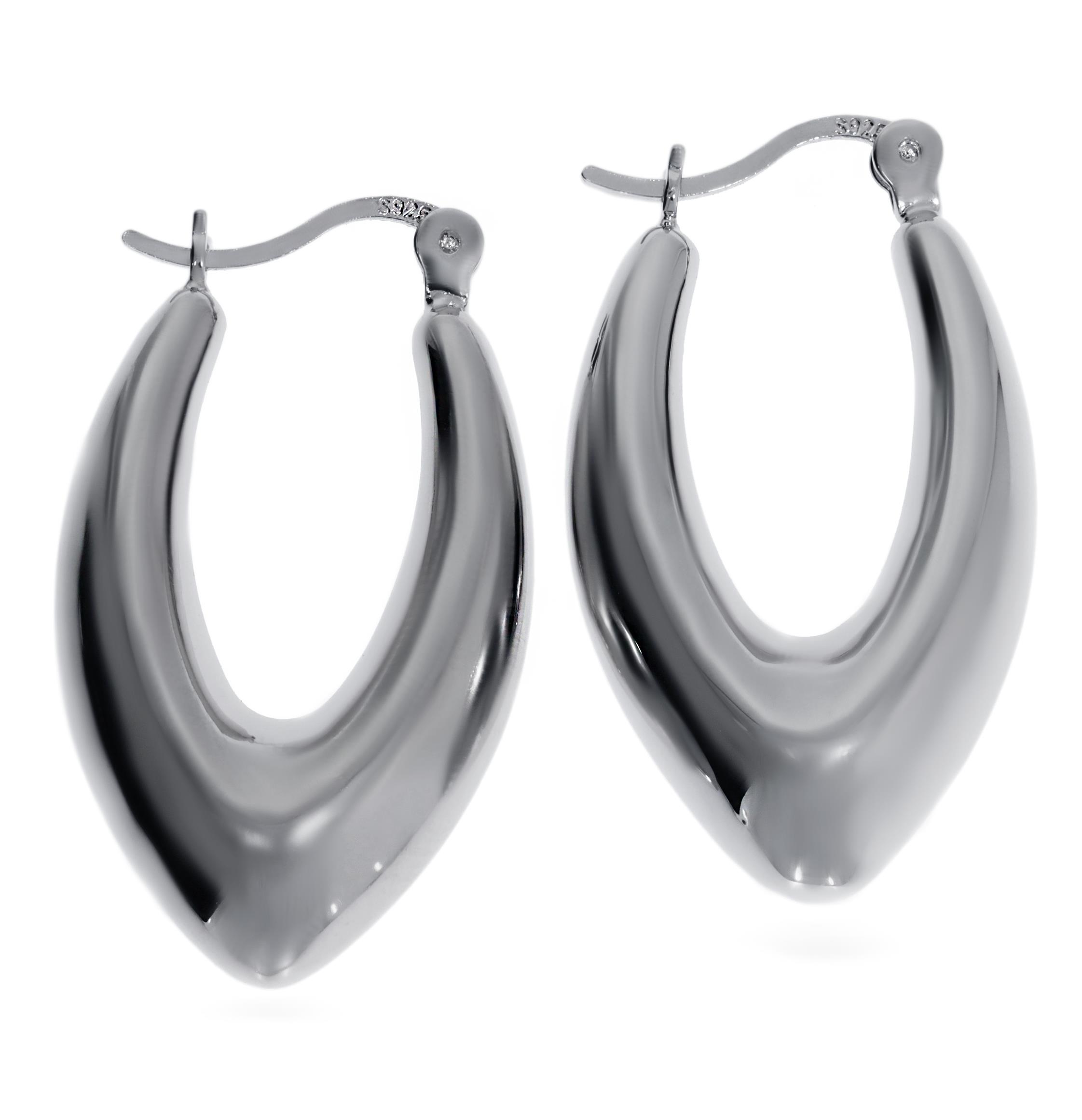 Kadın Oval Silver Renk Gümüş Küpe
